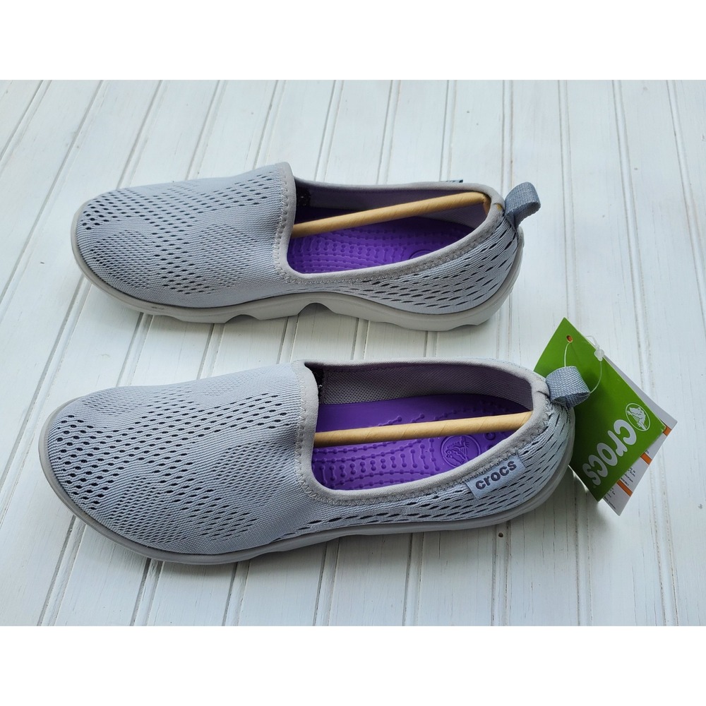 Crocs Busy Day Lite Heather Mesh Slip On Shoes Grey Purple Womens Flats Size 7